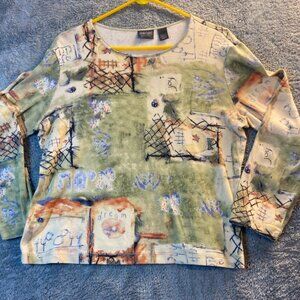 Additions by chicos size 3 Round Neck Sweater All Cotton Womens Size XL Green